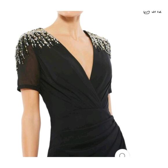 Ieena For Mac Duggal Beaded Sequin Embellished Shoulder Black Maxi Dress 12 NWOT - Picture 6 of 6